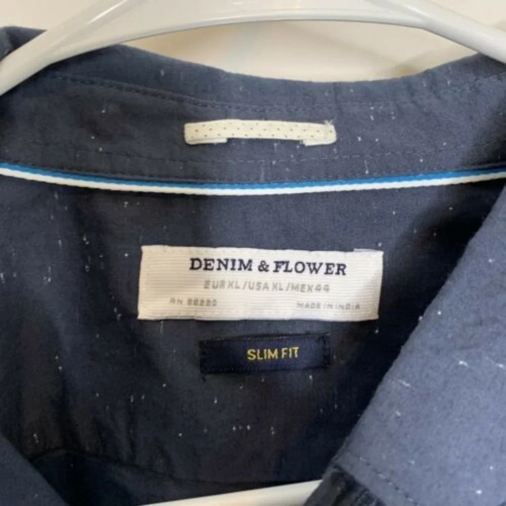 New Denim & Flower Mens Slim Fit Shirt XL BlueBNWT